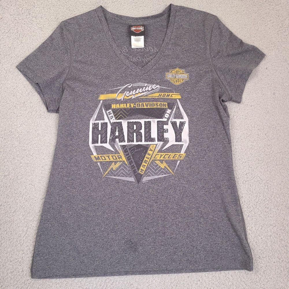 Harley Davidson T-Shirt Womens XL Gray Mobile Alabama V Neck Short Sleeve 2015